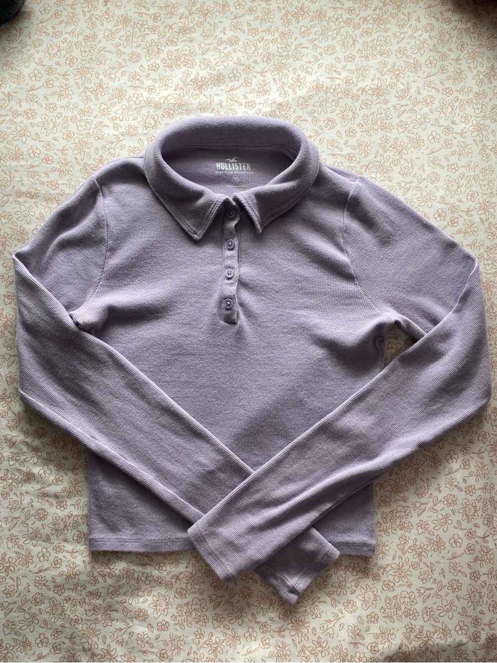 Hollister Lilac Long-Sleeve Polo Knit Top
